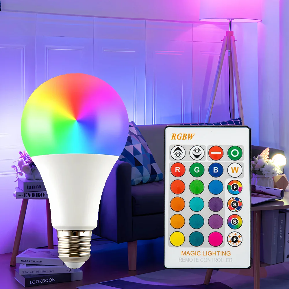 LED RGB 전구, E27 조도 조절 Ir 리모컨 램프, 5W, 10W, 15W, RGBW, RGBWW, LED 스포트라이트, 다채로운 변경 램프, 집 장식