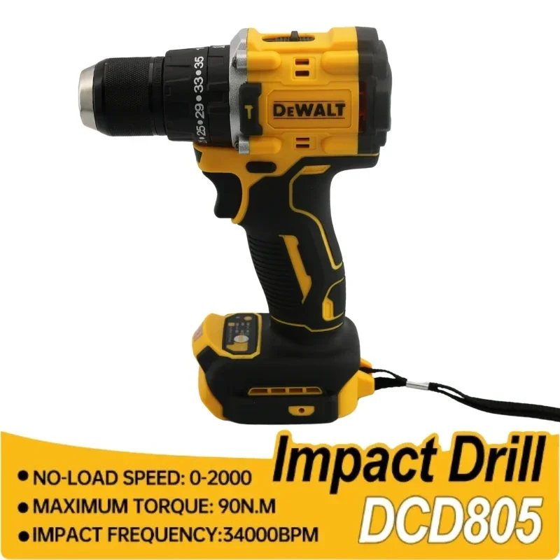 Dewalt 20V DCD805 무선 임팩트 드릴 브러시리스 드릴 임팩트 드릴/충전식 전동 공구 드라이버 키트 도구 2300RPM 렌치