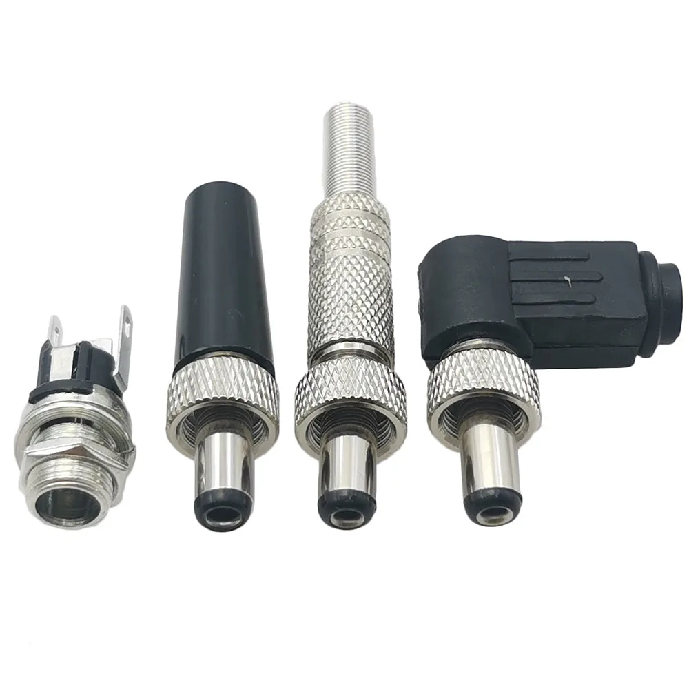 1pc 5.5x2.1 2.5MM 나사 잠금 DC 전원 커넥터 암 플러그 및 금속 패널 마운트 소켓 위치 지정 가능 보안 표준 플러그 소켓