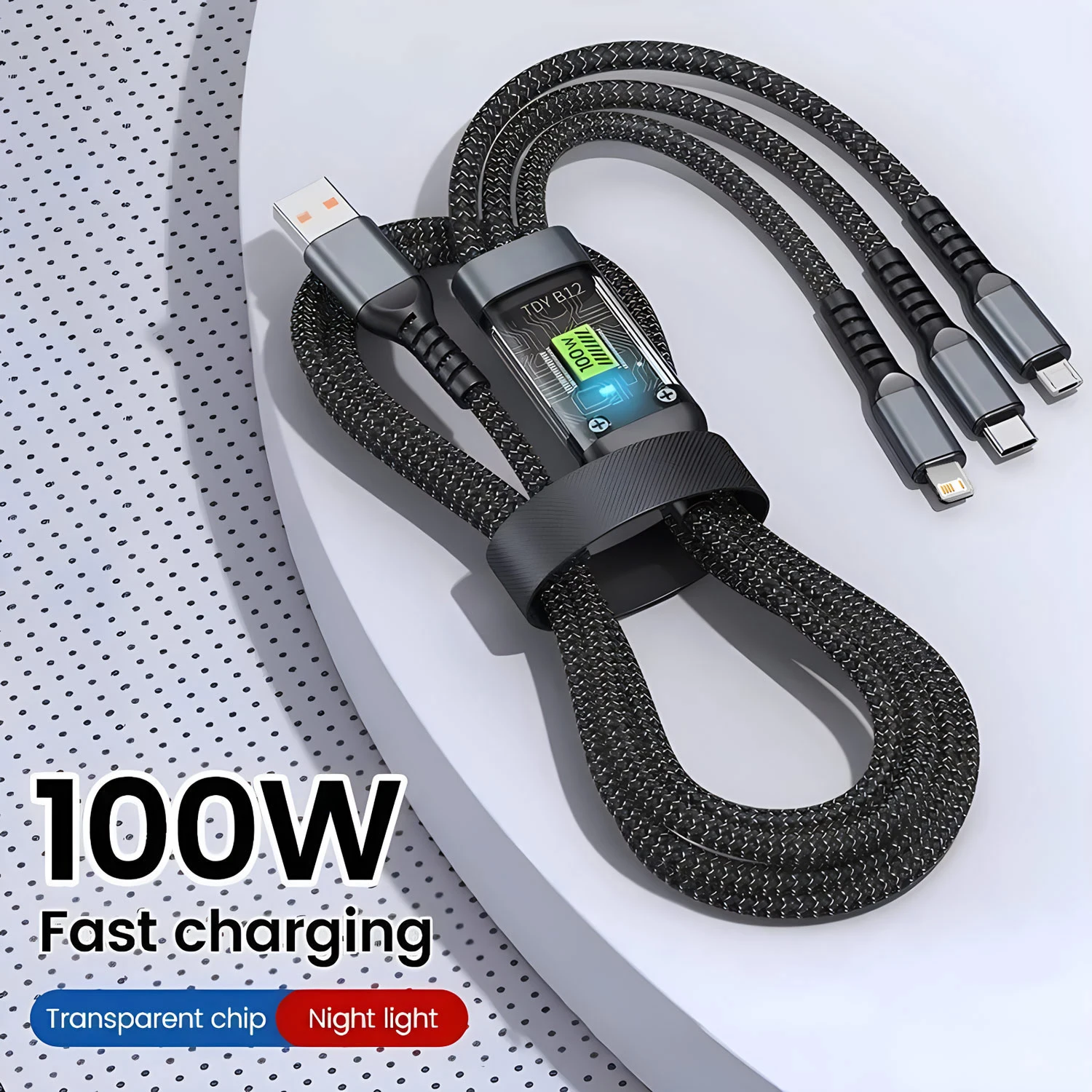 3-in-1 USB 100W 6A 고속 충전기 케이블 자동차 USB Type-C 마이크로 라이트닝 케이블 iPhone 16 15 14 13 Samsung Xiaomi Huawei